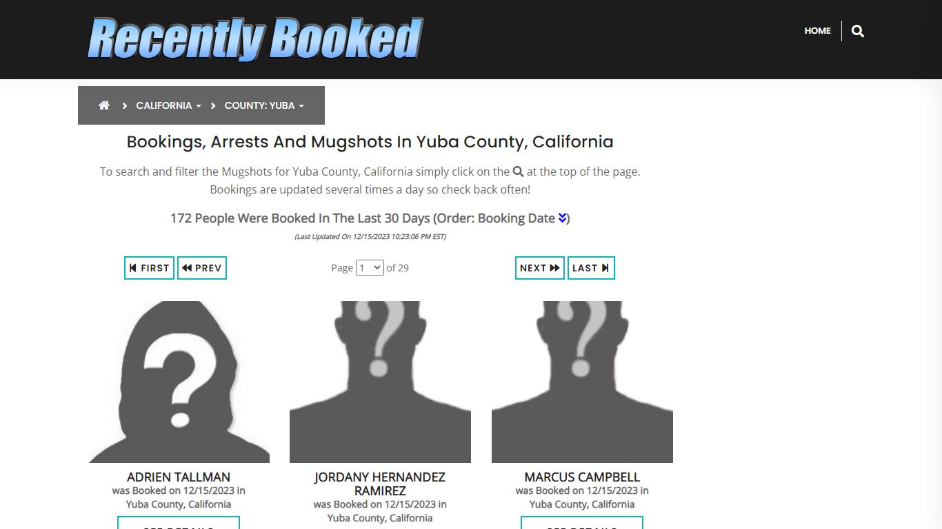 Recent bookings, Arrests, Mugshots in Yuba County, California